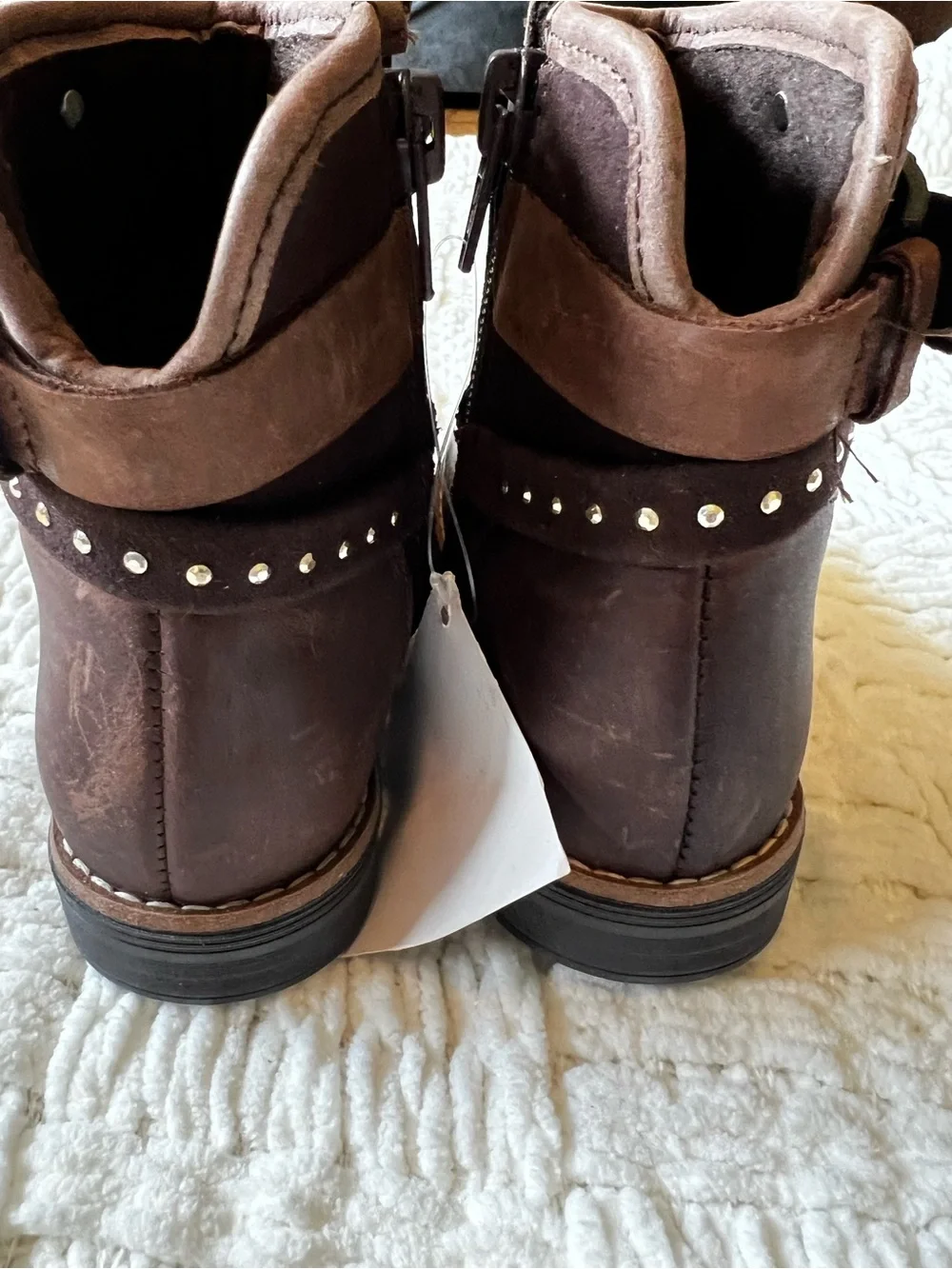 Children's Dark Brown Studded Ankle Boots with Buckle Accent